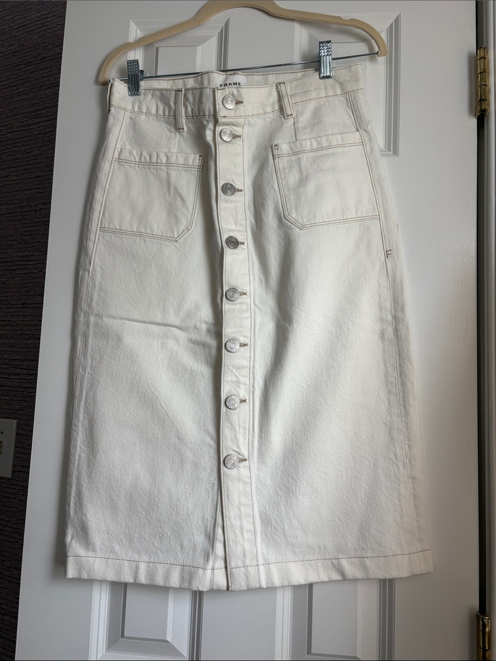 Frame Denim Off-White Button-Front Midi Skirt Size 27